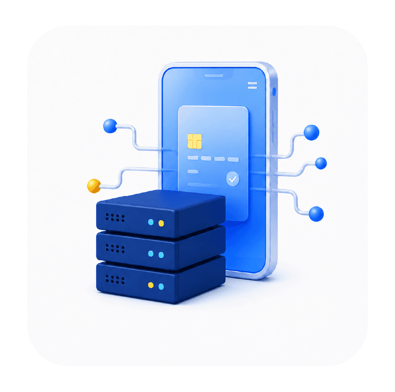 Digital payment infrastructure and processing graphic for EVO solutions