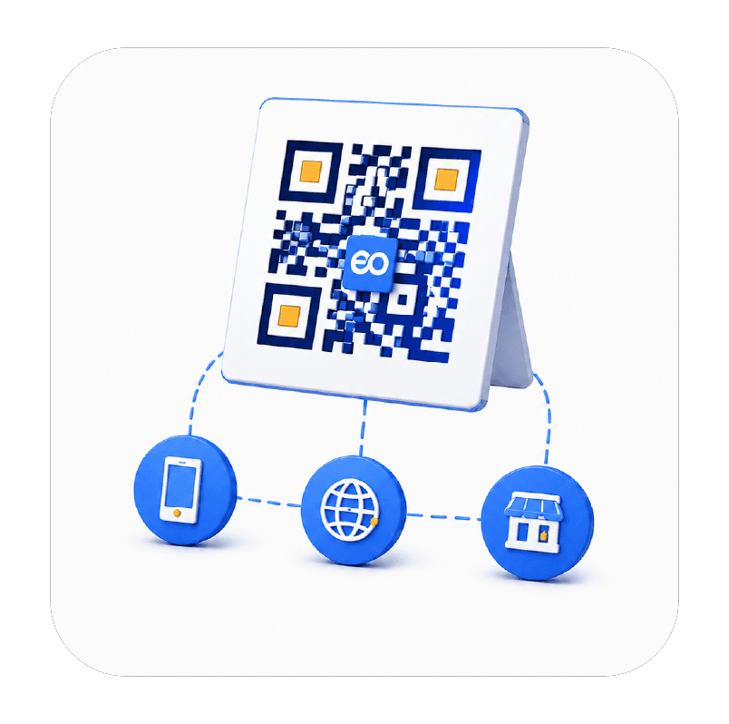 QR and multi-channel payment solutions graphic for EVO solutions